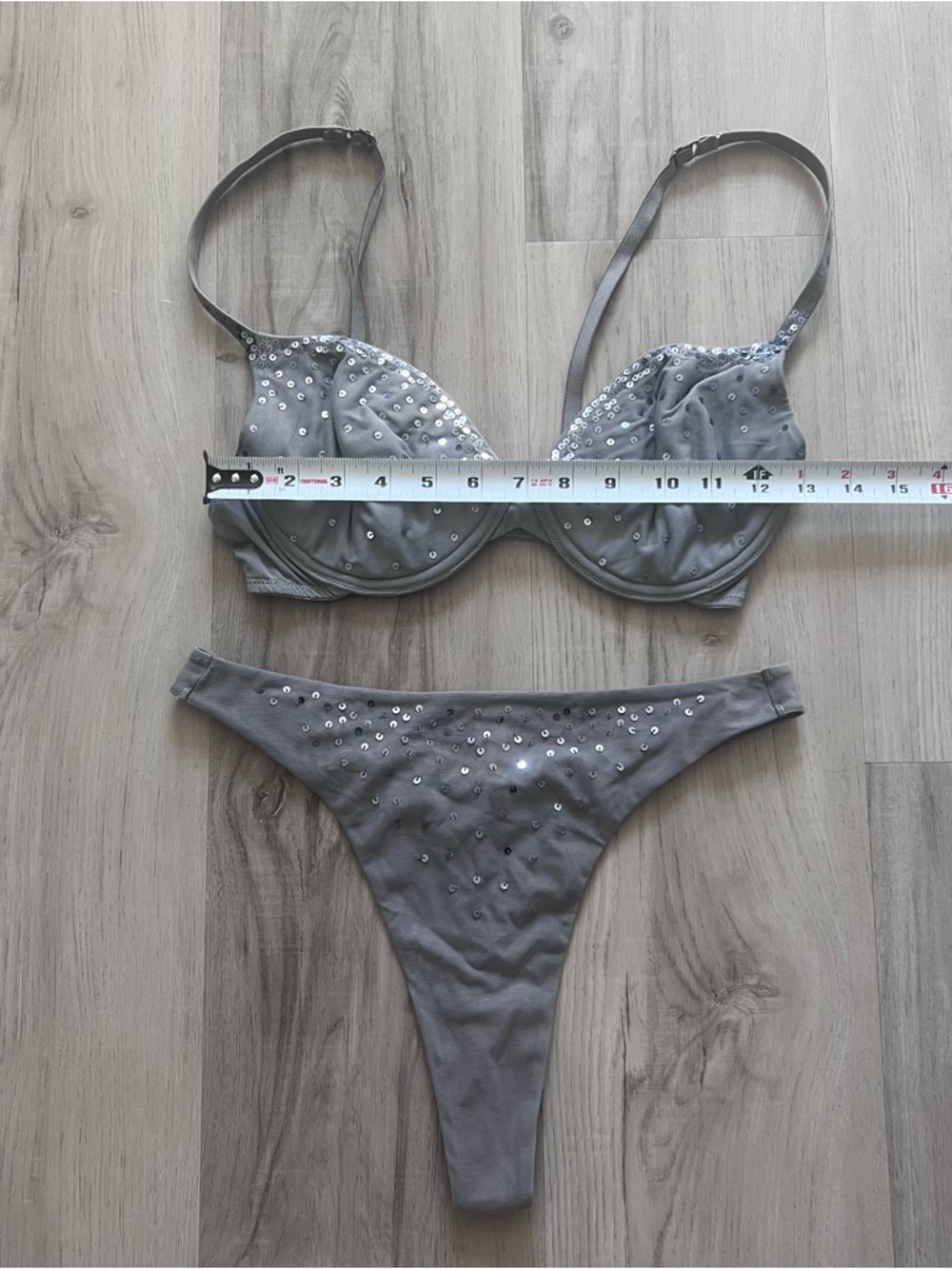 Vintage Victoria’s Secret grey mesh sequinned bra 36C thong L NWOT deadstock y2k - Picture 12 of 17